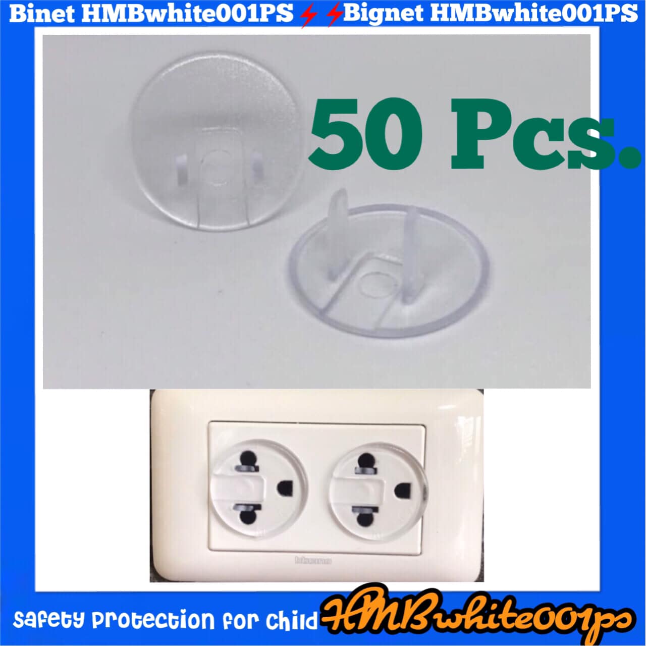 H.M.B. Plug Outlet ‼️ ที่อุดรูปลั๊กไฟ รุ่นWhite001PsColor ที่ปิดรูปลั๊กไฟ ฝาครอบ ปลั๊กไฟ 10/20/30/40/50 ชิ้น  สีวัสดุ สีขาวใส White color  50 ชิ้น ( 50 Pcs. )
