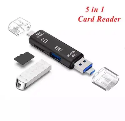 5 in 1 OTG Card Reader, USB 2.0 Micro USB TF SD Type-C Card PC Laptop