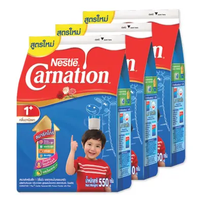 Nl 1 พลัส กลิ่นวานิลลา 550 กรัม (3 ถุง)/NlCarnation 1 Plus Vanilla Flavored Milk Powder 550g (3 Bags)