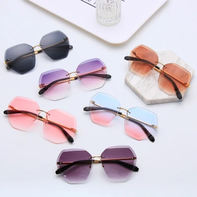SIKONG Frameless Diamond Cutting Lens Sun Glasses Eyewear Oversized Sunglasses for Women Vintage Sunglasses Rimless Sunglasses