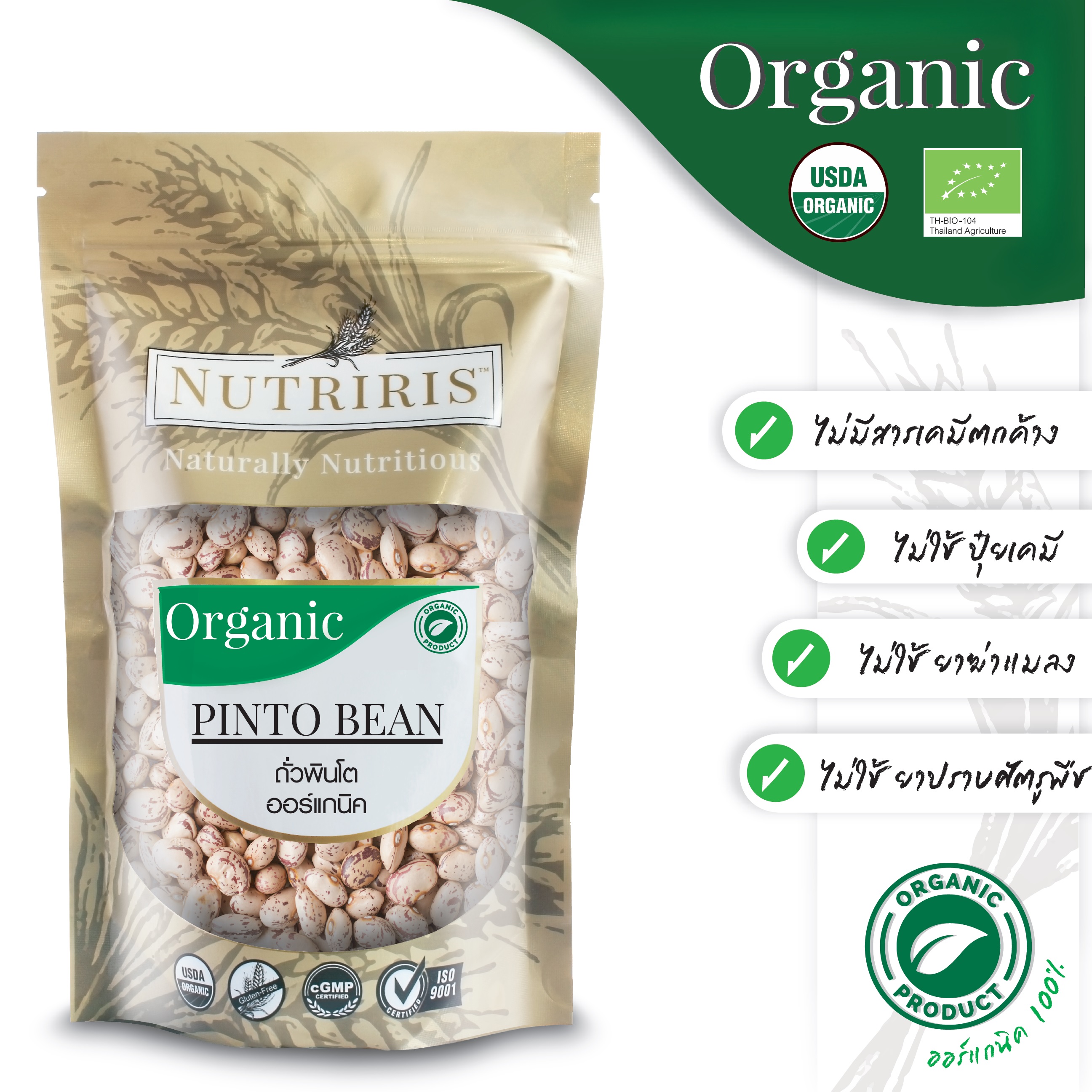 ถั่วพินโต้ ถั่วปินโต้ 350 กรัม ออร์แกนิค100% ปลอดสารเคมีตกค้าง จากเปรู ( Oraganic Pinto Beans ) NUTRIRIS Brand