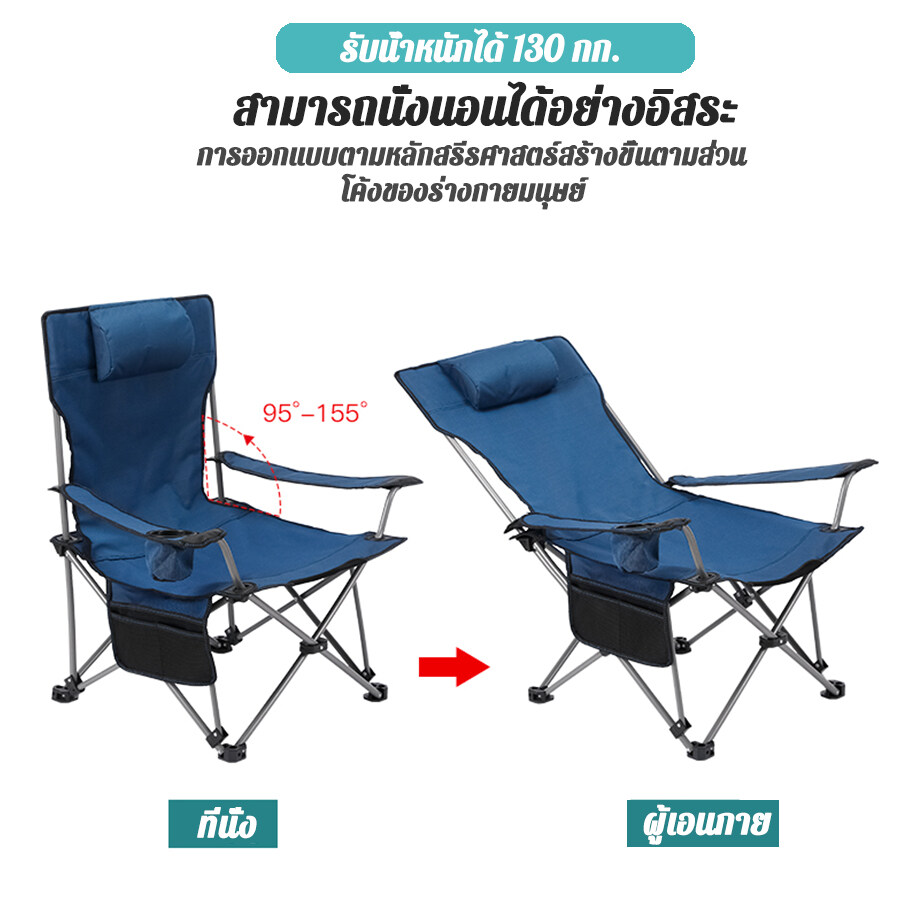 KAISER เก้าอี้สนามพับได้ เก้าอี้สนาม เก้าอี้แคมป์ปิ้ง เก้าอี้ปิคนิค เก้าอี้แคมป์ ปรับเอนนอนได้ 150 กก ส่งถุงเก็บ