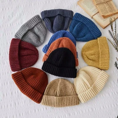 New Candy Colors Short Sailor Melon Hat Warm Knitted Hats For Women Soft Trendy Hat Kpop Style Wool Beanie Elegant All match Hat