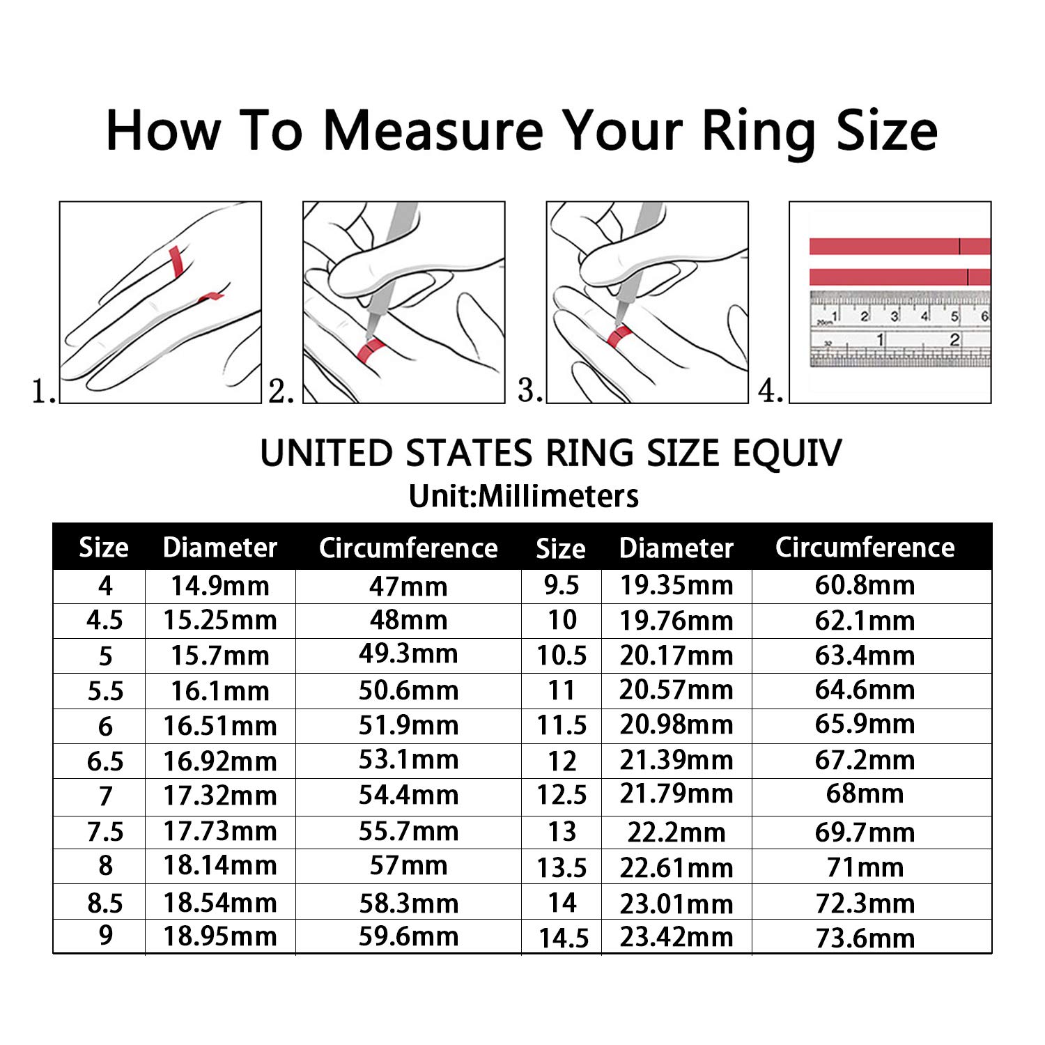 Zoesky 2mm 4mm 6mm White Gold Plated Ring High Polish Plain Dome Silver ...