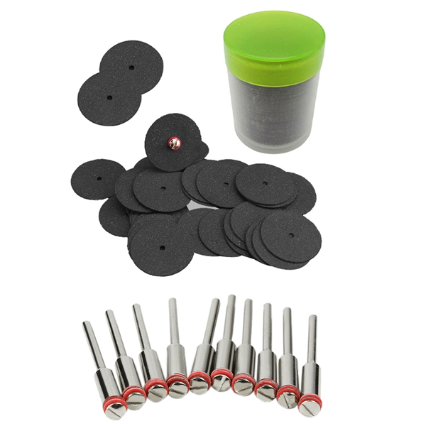 10Pcs/Set 3.0mm Handle/Steel Screw Mandrel Shank Cutter-Off Holder Rotary Accessories Tools & 36Pcs 24mm Resin Cutting Grinding Wheel Rotating Blade Disc Tool