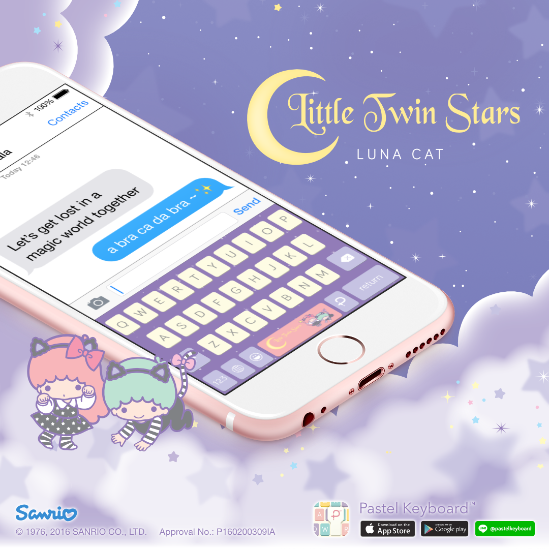 Little Twin Stars Luna Cat Keyboard Theme⎮ Sanrio (E-Voucher) for Pastel Keyboard App