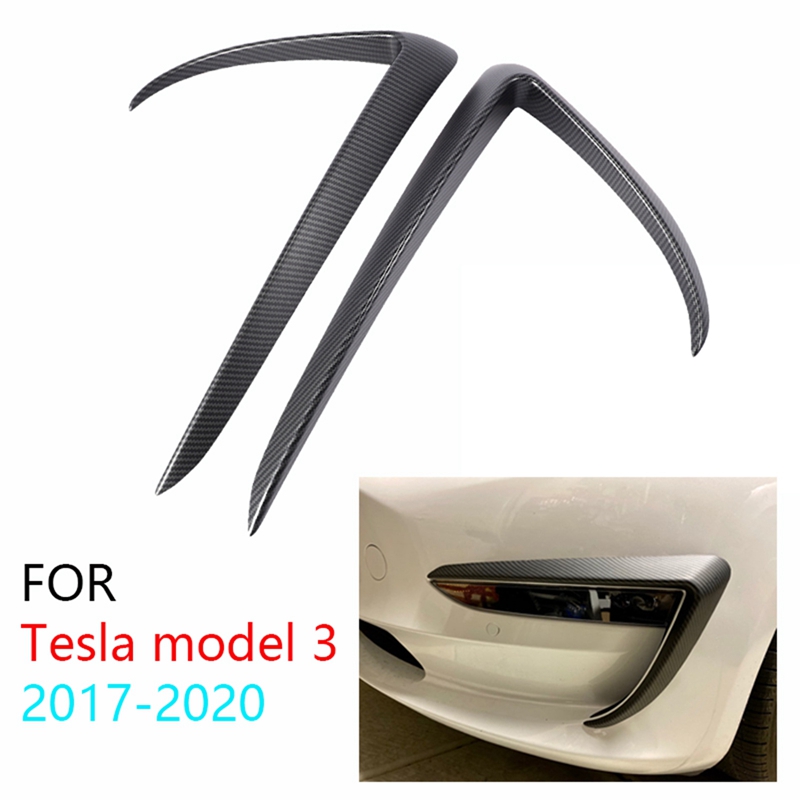 Matte Carbon Fiber Front Blade Trim Front Bumper Lip Splitter Fog Light Trim for Tesla Model 3 2017-2020