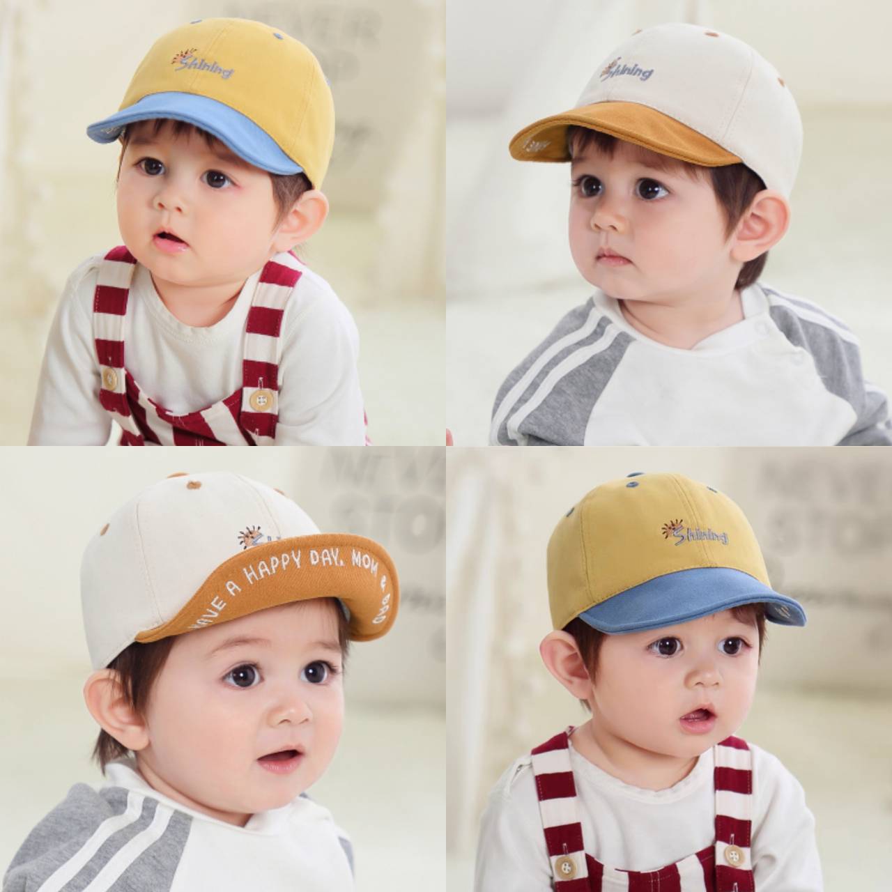 ☆พร้อมส่ง☆หมวกเด็ก 6เดือน-3ปี หมวกเด็กอ่อน หมวกแก็ปเด็ก หมวกแก็ปปีกอ่อน หมวกเด็กผู้ชาย หมวกเด็กผู้หญิง หมวกแฟชั่น ปัก Shining รอบหัว:49-51 cm.