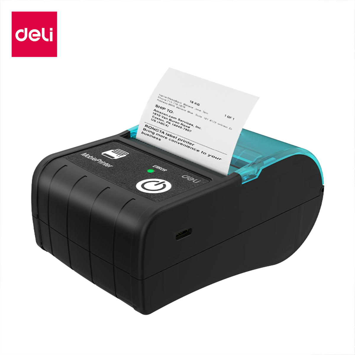 Deli เครื่องพิมพ์ใบเสร็จ เครื่องพิมพ์ฉลาก ใบปะหน้าพัสดุ พิมพ์บาร์โค้ด พิมพ์แบบไร้หมึก ความละเอียดสูงสุด 203dpi ใช้ระบบบลูทูธ แบตเตอรี่ความจุ 2000mAh ขนาดเล็ก พกพาง่าย Thermal Printer ราคา 1,348 บาท*ส่งฟรี