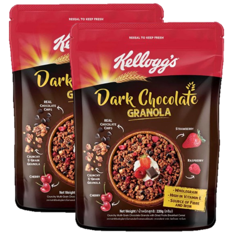 Kelloggs Dark Chocolate Granola เคลล็อกส์ ดาร์ก ช็อคโกแลต กราโนล่า 220g. (2แพค)