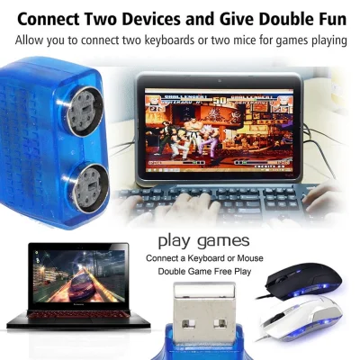 USB to PS2 Converter/Adapter,USB Type A Male to Dual PS/2 Female for Keyboard Mouse (Blue)