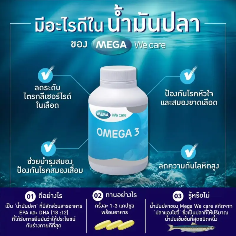 ภาพสินค้าMega We Care Fish Oil 1000mg 200เม็ด แถม 30เม็ด น้ำมันปลา 200+30cap 1set จากร้าน PharmYaPharmacist บน Lazada ภาพที่ 2