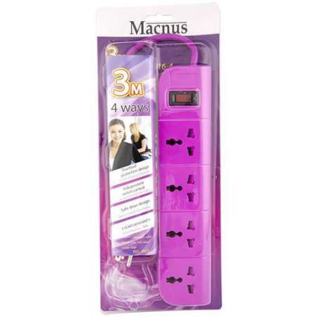 Macnus ปลั๊กไฟ 4 ช่อง ยาว 3 เมตร รุ่น MN616-4 สีม่วง