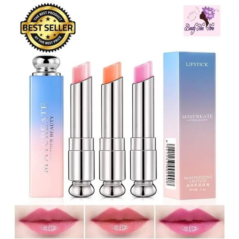 ของแท้-พร้อมส่ง MAYCREATE ลิปสติก ลิปบาล์ม ลิปมันเปลี่ยนสี สีมันวาว ติดทนนาน บำรุงริมฝีปากที่แห้ง MOISTURIZING LIPSTICK