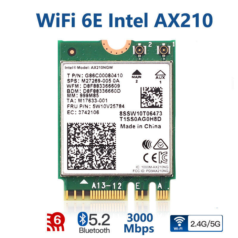 3000Mbps WiFi 6E Intel AX210 Bluetooth 5.2 M.2 Thẻ 2230 Key E WiFi 6 2.4G