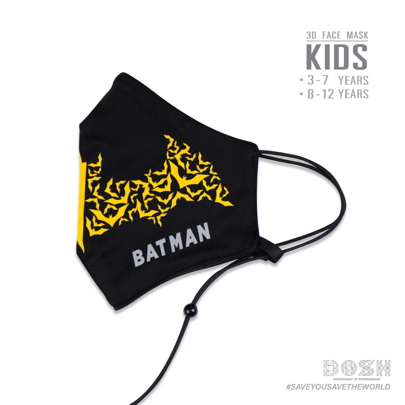 DOSH KIDS:FACE MASK กันละอองน้ำสำหรับเด็ก BATMAN สีดำ รุ่นFBBM5002