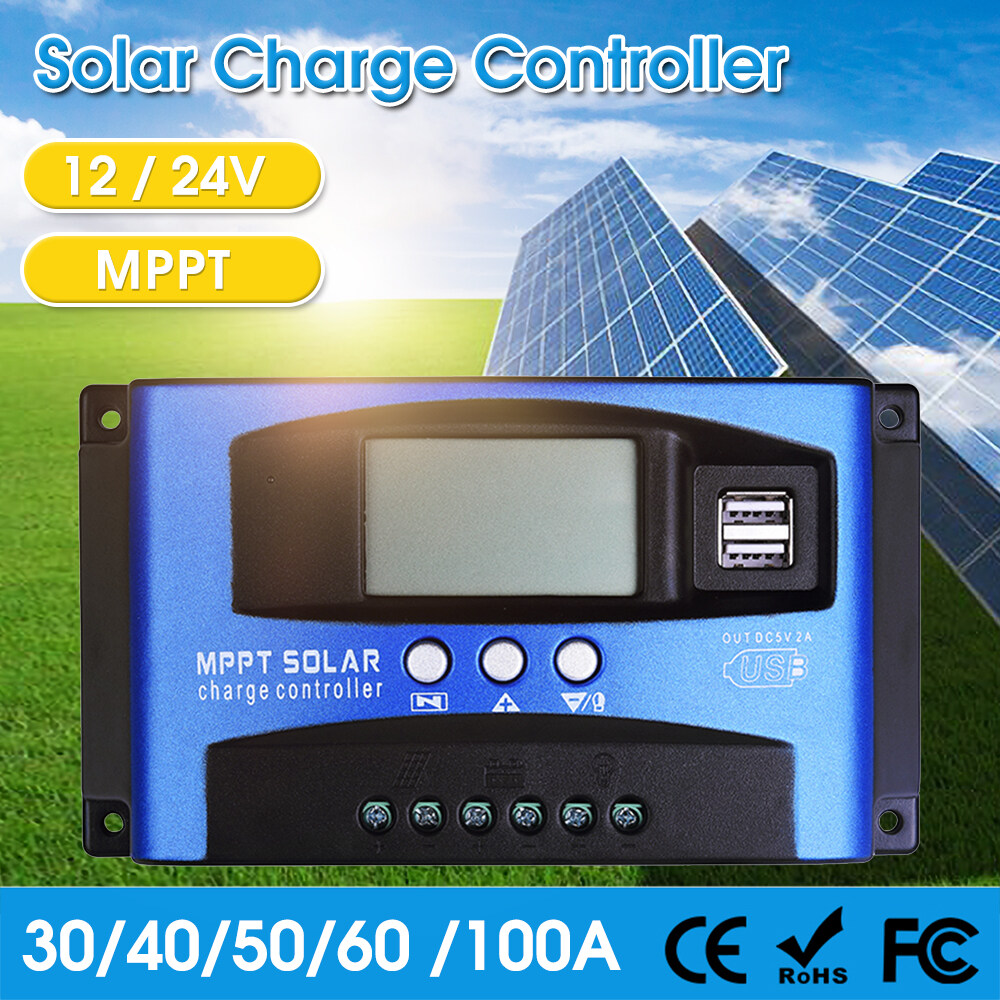 MPPT Solar Charge Controller 100A, Blue 40A/50A/100A 12V-24V Auto Focus Tracking Solar Panel Regulator Charge Controller withThunder Protection and Perfect SOC Function