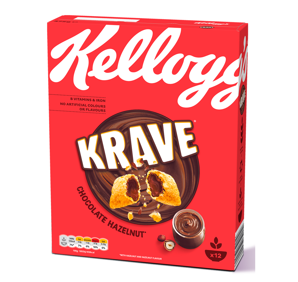 Kelloggs Krave Chocolate Hazelnut เคลล็อกส์ เครฟ ช็อคโกแลต เฮเซลนัท ซีเรียล อาหารเช้า 375g.