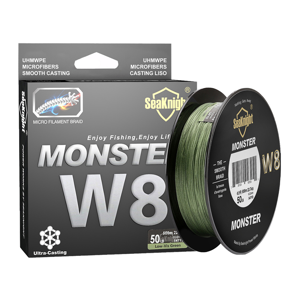 SeaKnight Monster W8 150M/300M/500M 8 Strands Fishing Line Multifilament PE  Line 8 Weaves Braided Line Casting 15lb 20lb 30lb 40lb 50lb