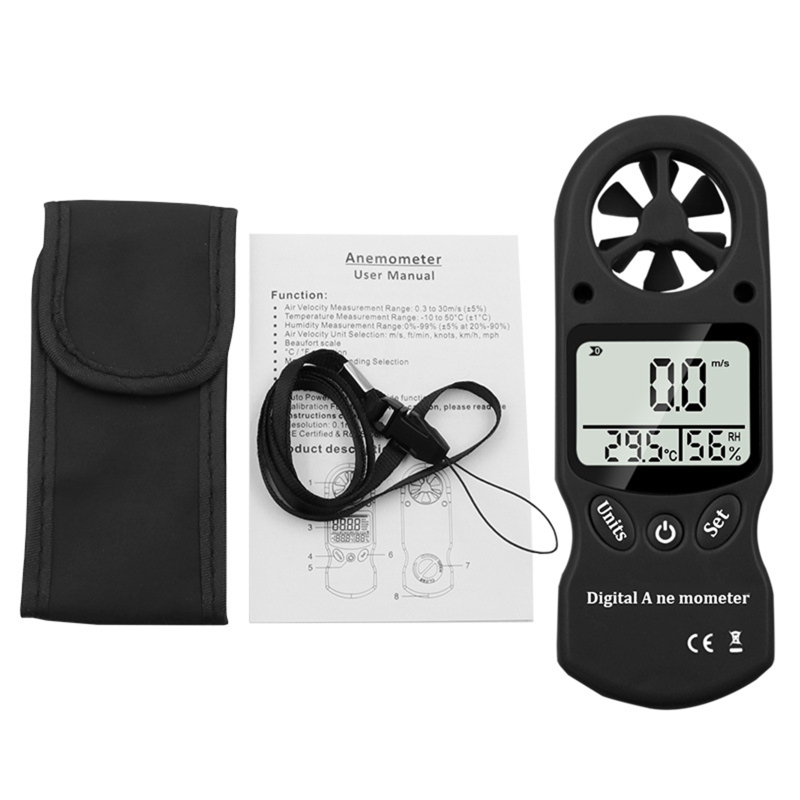 Handheld Lcd Display Digital Anemometer Wind Speed Meter Hygrometer Air Flow Velocity Gauge