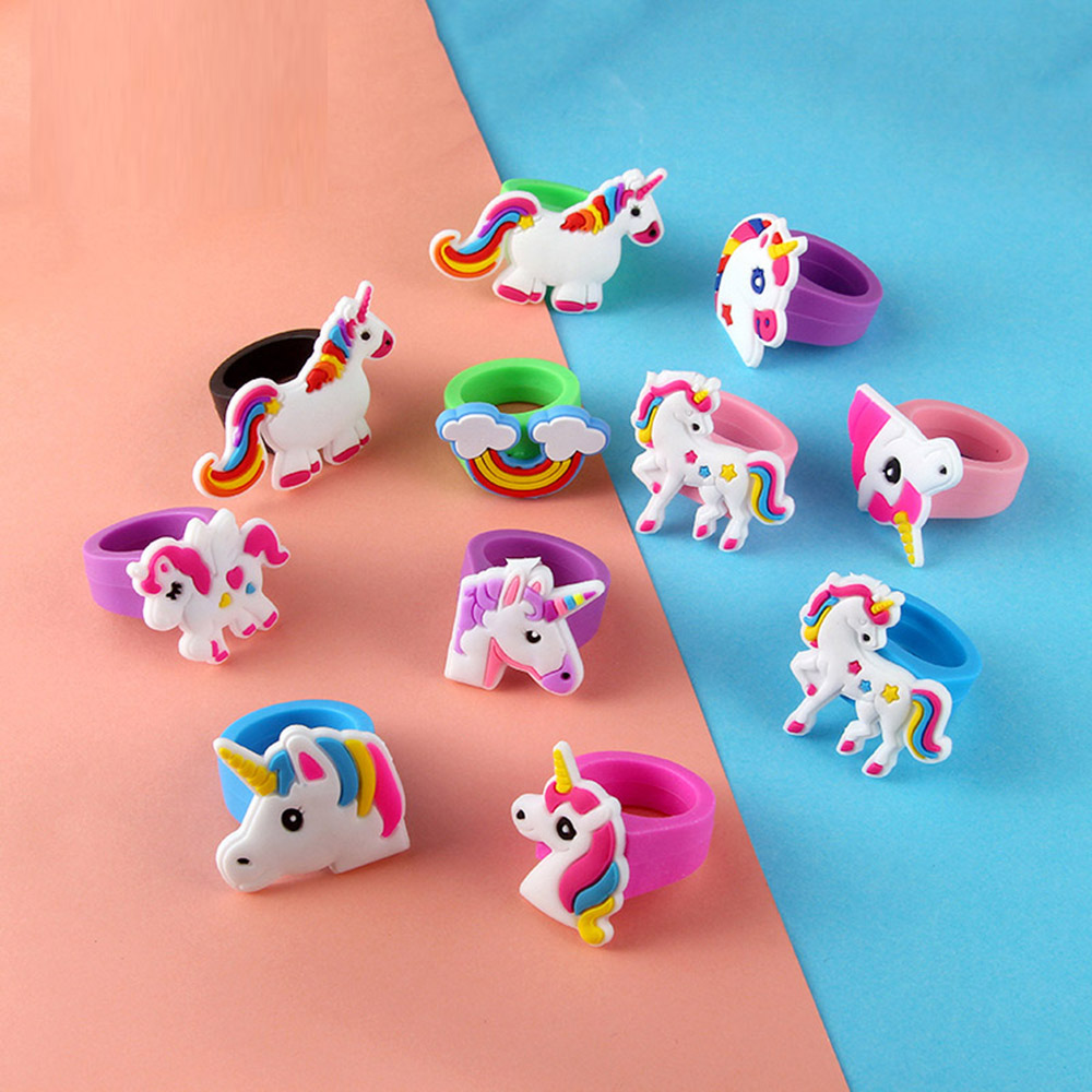 T1UZOLD น่ารัก10 Pcs ของขวัญเด็กที่มีสีสันน่ารักต่างๆเครื่องประดับแหวนเด็กอุปกรณ์เสริมแฟชั่น Unicorn แหวน