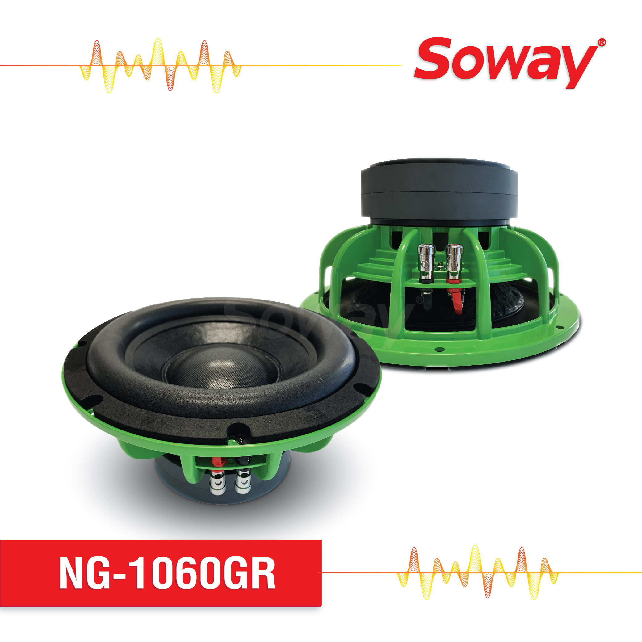 Soway NG-1060GR ซับวูฟเฟอร์ 10นิ้ว แม่เหล็ก 156x20mm 2000W แม่เหล็ก 2ก้อน 4+4Ω โครงหล่อ Subwoofer 1ดอก/1คู่  จำนวน 1 คู่