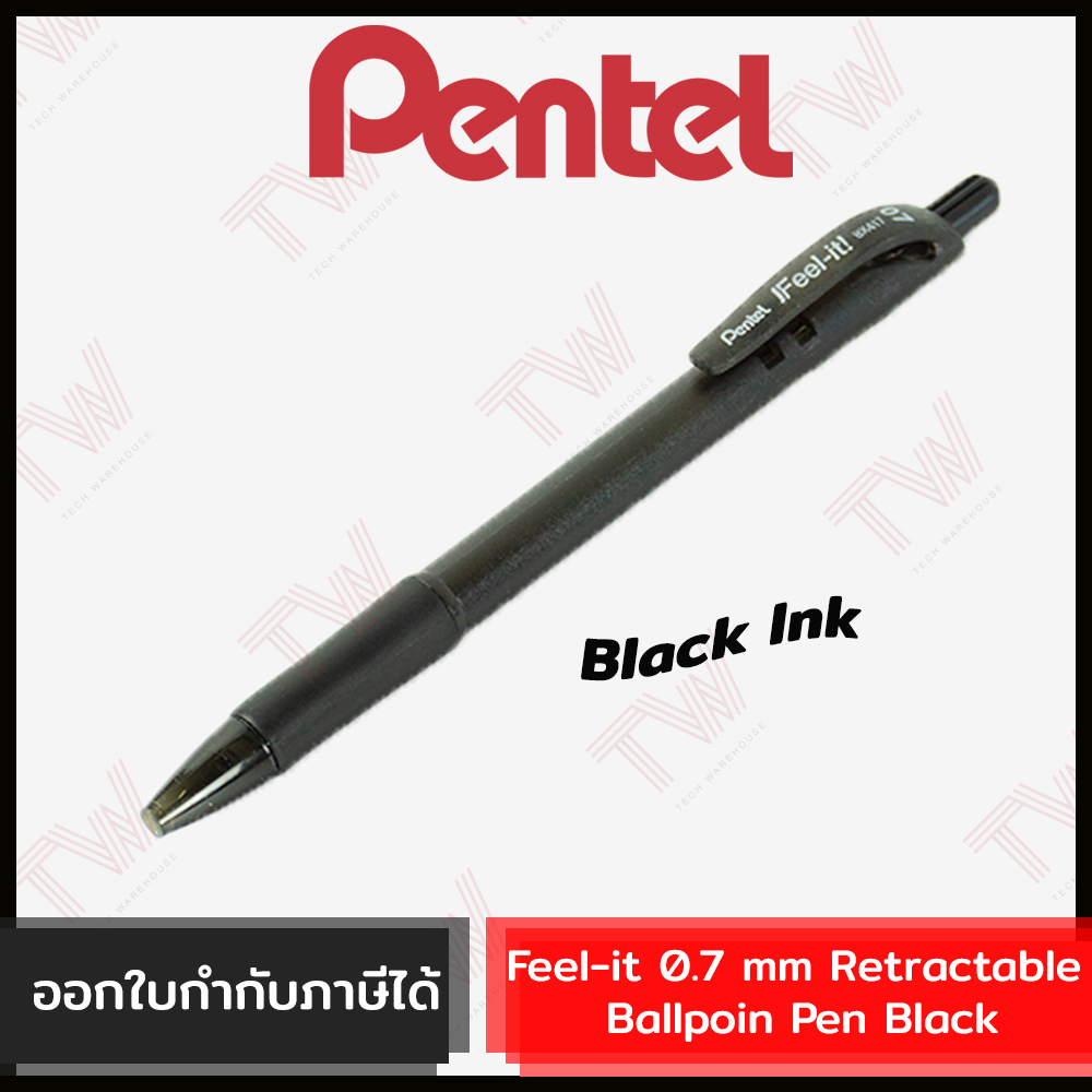 Pentel Feel It 07 Mm Retractable Ballpoint Black Ink Pen Black ปากกา