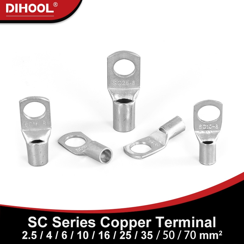SC Tinned Bare Copper Crimp Terminals SC 2.5/4/6/10/16/25/35/50/70 Ring ...