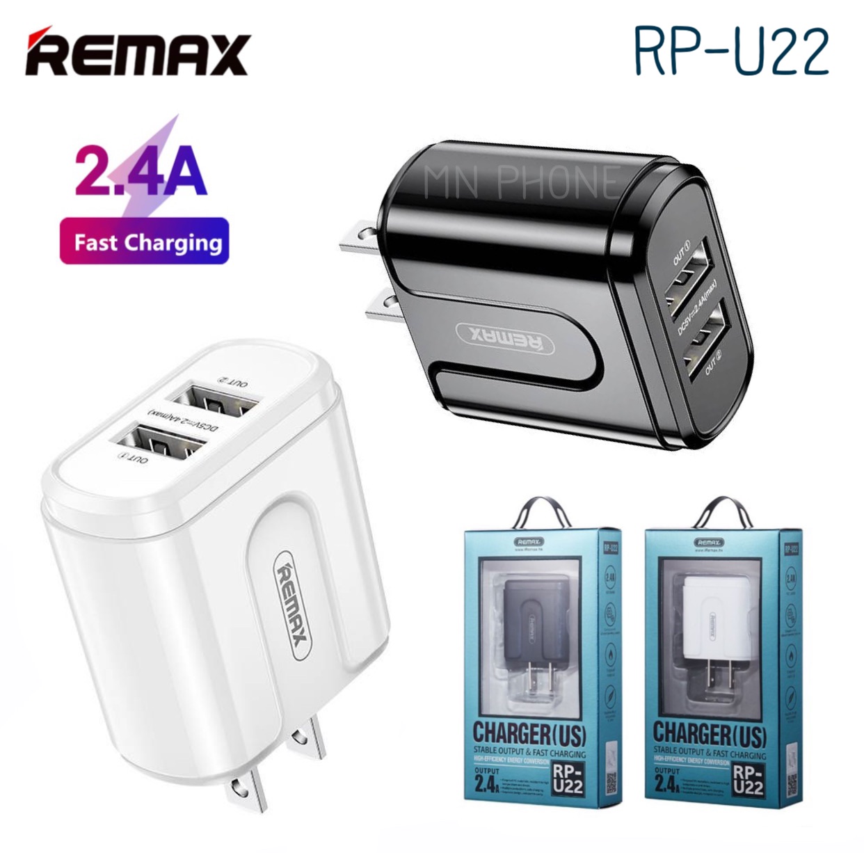 หัวชาร์จ Remax RP-U22 Charger Stable Output & Fast Charging Adapter ...