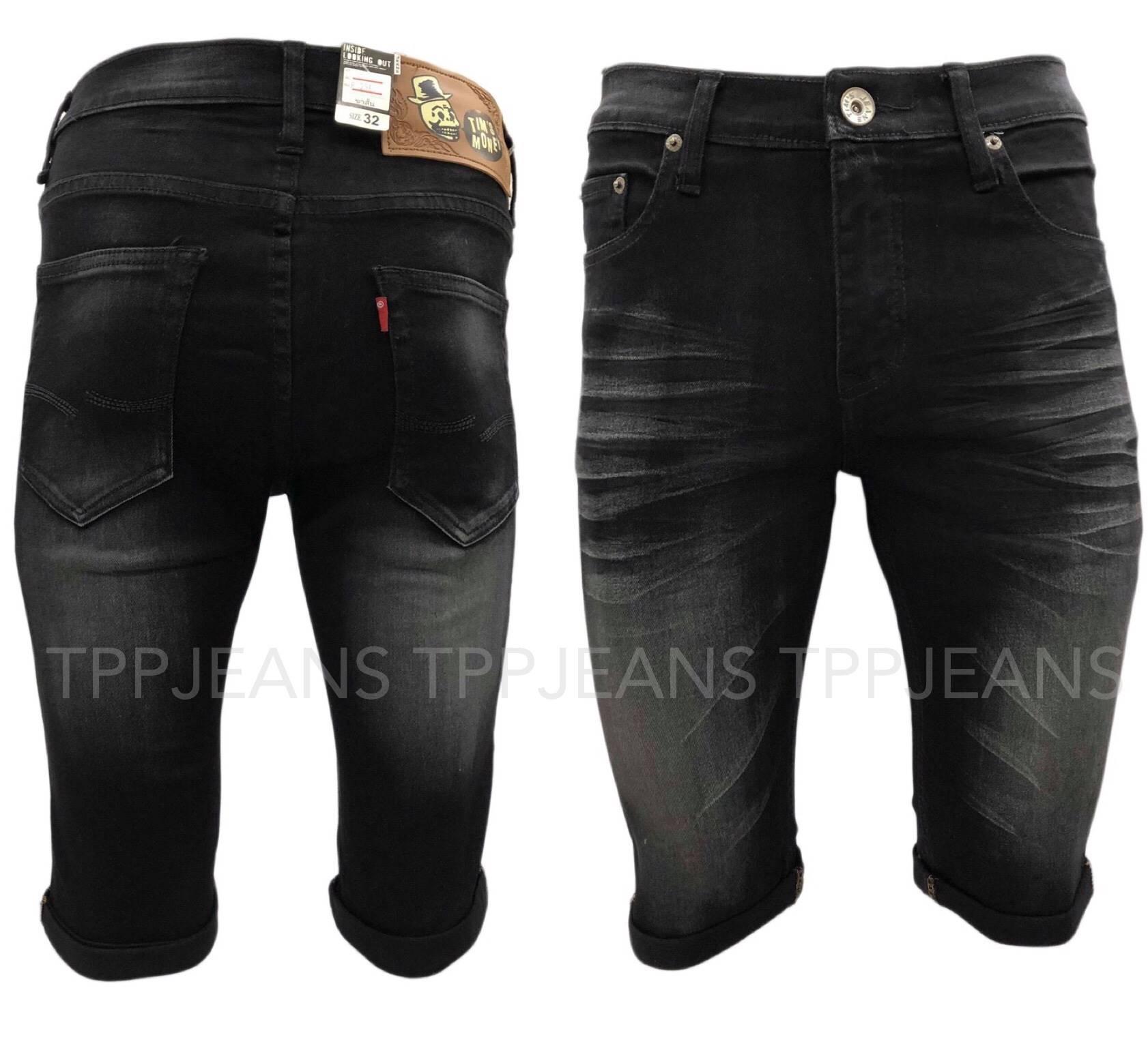 TPPJEANS BlackXShorts Slim Denim ขาสั้นผ้ายืดทรงสลิม สีดำฟอก เป้าซิป Size 28-36  รับชำระปลายทางครับ