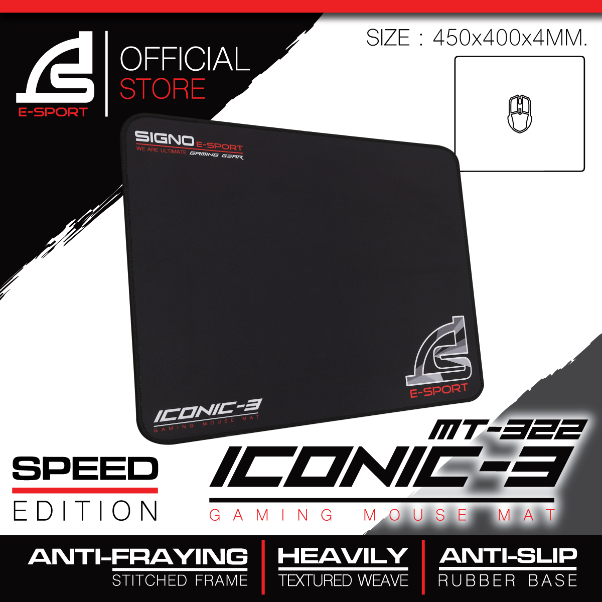SIGNO E-Sport ICONIC-3 Gaming Mouse Mat รุ่น MT-322 (Speed Edition) (แผ่นรองเมาส์ เกมส์มิ่ง)