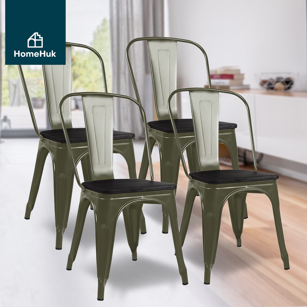 [ส่งฟรี 2แถม2 มาใหม่] HomeHuk เก้าอี้เหล็ก ที่นั่งไม้ ซ้อนได้ 43x45x85 cm เก้าอี้กินข้าว เก้าอี้คาเฟ่ เก้าอี้ร้านอาหาร