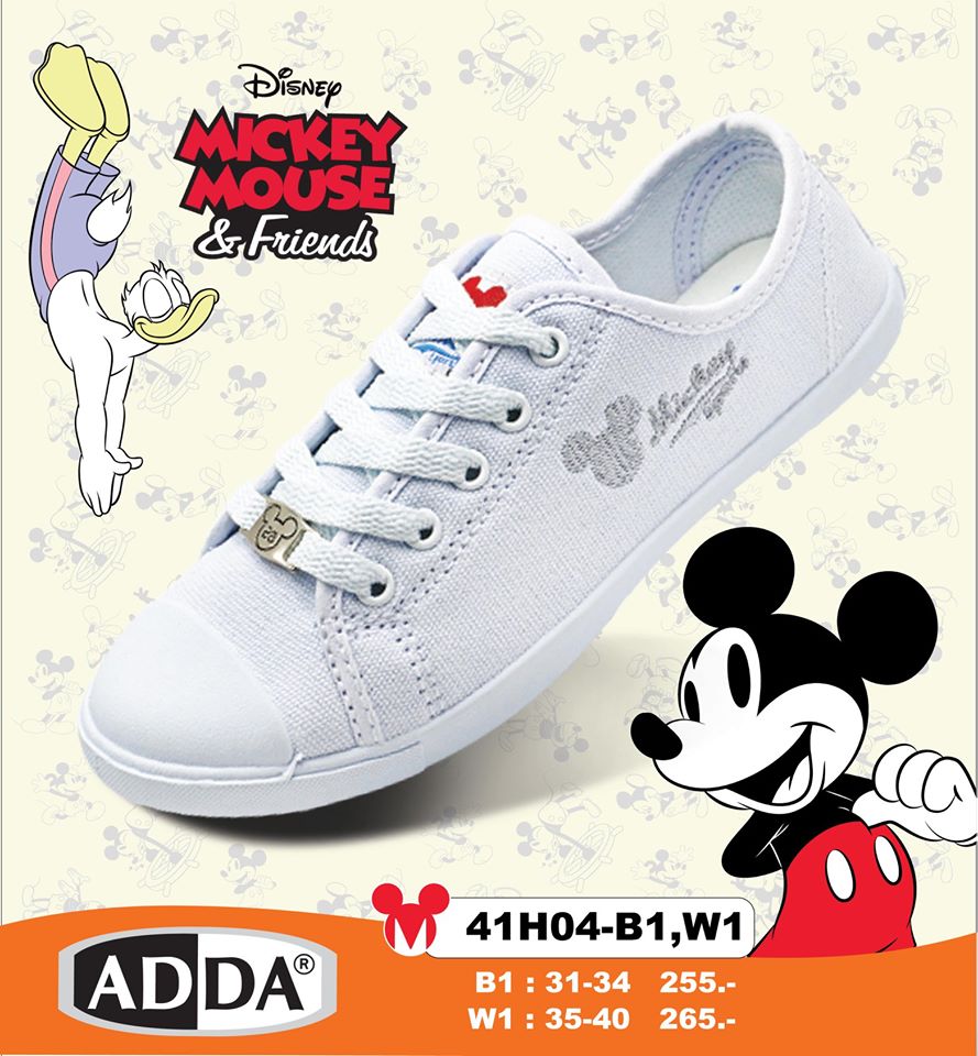 !!ของแท้!! รองเท้าผ้าใบสีขาว Adda 41H04 ลายมิกกี้เม้าส์ รองเท้าพละ รองเท้านักเรียน รองเทาผ้าใบ เบอร์ 31-40