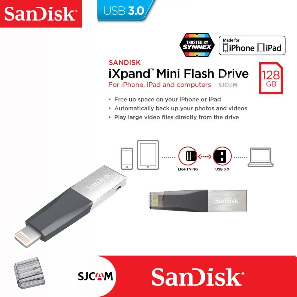 SANDISK iXpand Mini FLASH DRIVE OTG 128GB FOR IPHONE & IPAD IPOD (SDIX40N_128G_GN6NE)  แฟลชไดร์ฟ สำหรับ โทรศัพท์ ไอโฟน ไอแพด ไอพอด และ ios เมมโมรี่ สำรองข้อมูล ประกันโดย Synnex รับประกัน 2 ปี