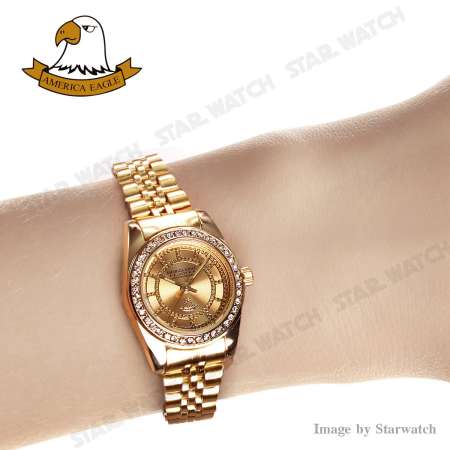 AMERICA EAGLE นาฬิกาข้อมือผู้หญิง สายสแตนเลส รุ่น AE085L - Gold/Gold
