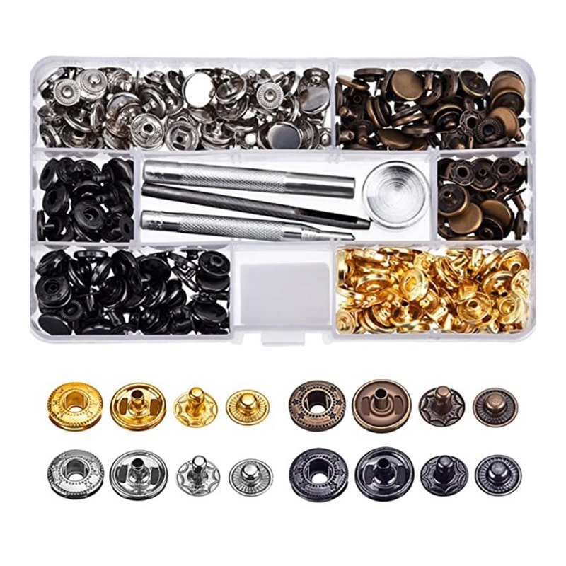 100 Set Leather Snap Fasteners Kit, 12.5Mm Metal Button Snaps Press