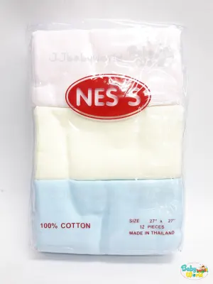 ผ้าอ้อม สาลู NES'S ลาย 3 สี cotton 100% ขนาด 27x27 แพค 6 ชิ้น