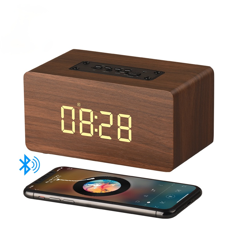 Sovawin ไม้ไร้สายลำโพงบลูทูธนาฬิกาปลุกดิจิตอลไฮไฟแบบพกพา Handfree ลำโพงพร้อมไมโครโฟนรองรับการ์ด TF MP3