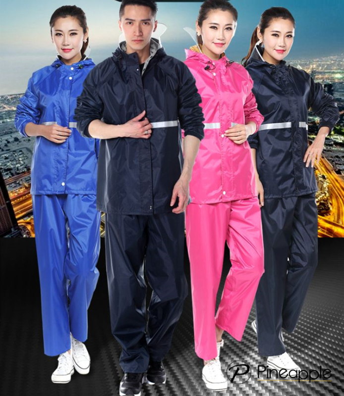 ชุดกันฝน เสื้อกันฝน สีกรมท่า มีแถบสะท้อนแสง รุ่น หมวกติดเสื้อ Waterproof Rain Suit New Alitech