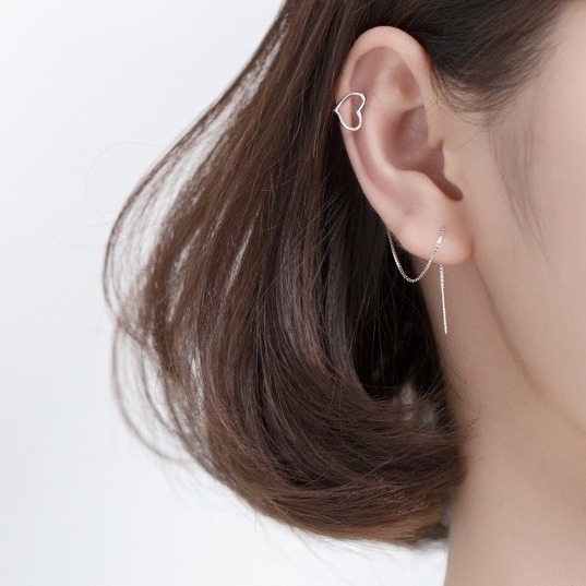 Mi.amorte ♡ ต่างหูเงินแท้ S925 ♡ hollow love ear line ❥ ต่างหูแบบเกี่ยว พร้อม ear line