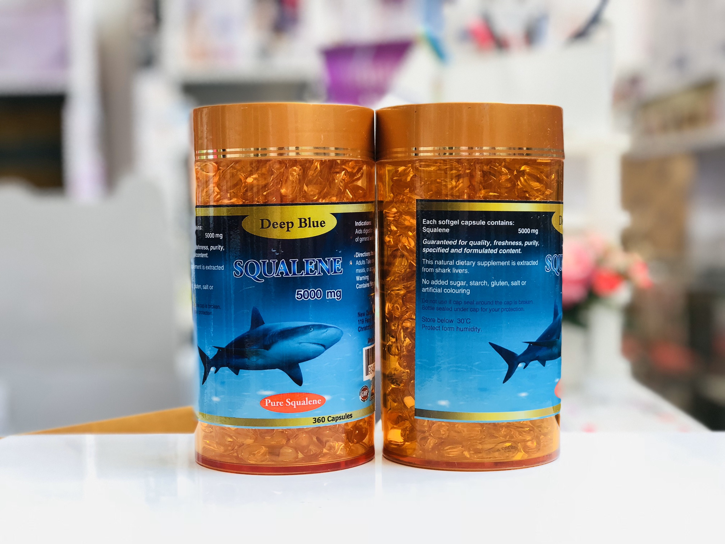 Deep blue Squalene 5000 mg.น้ำมันตับปลาฉลามน้ำลึก ดูแลผิวพรรณ ผม เล็บ 360 เม็ด (1กระปุก)