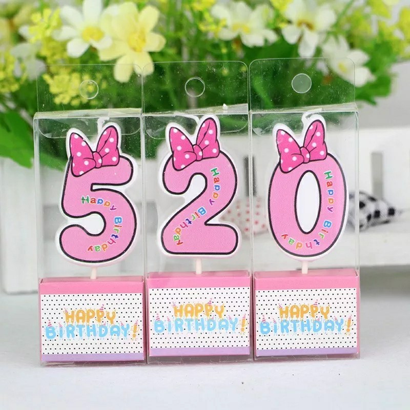 เทียนโบว์ ตัวเลข สีชมพู เทียนวันเกิดตัวเลข Pink Color BIRTHDAY Number candles For Cake and Cupcake topper Decoration