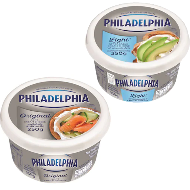 Philadephia Soft&Light Spreadable Cream Cheese ฟิลาเดลเฟียไลท์ครีมชีสนุ่มทาขนมปัง 250กรัม