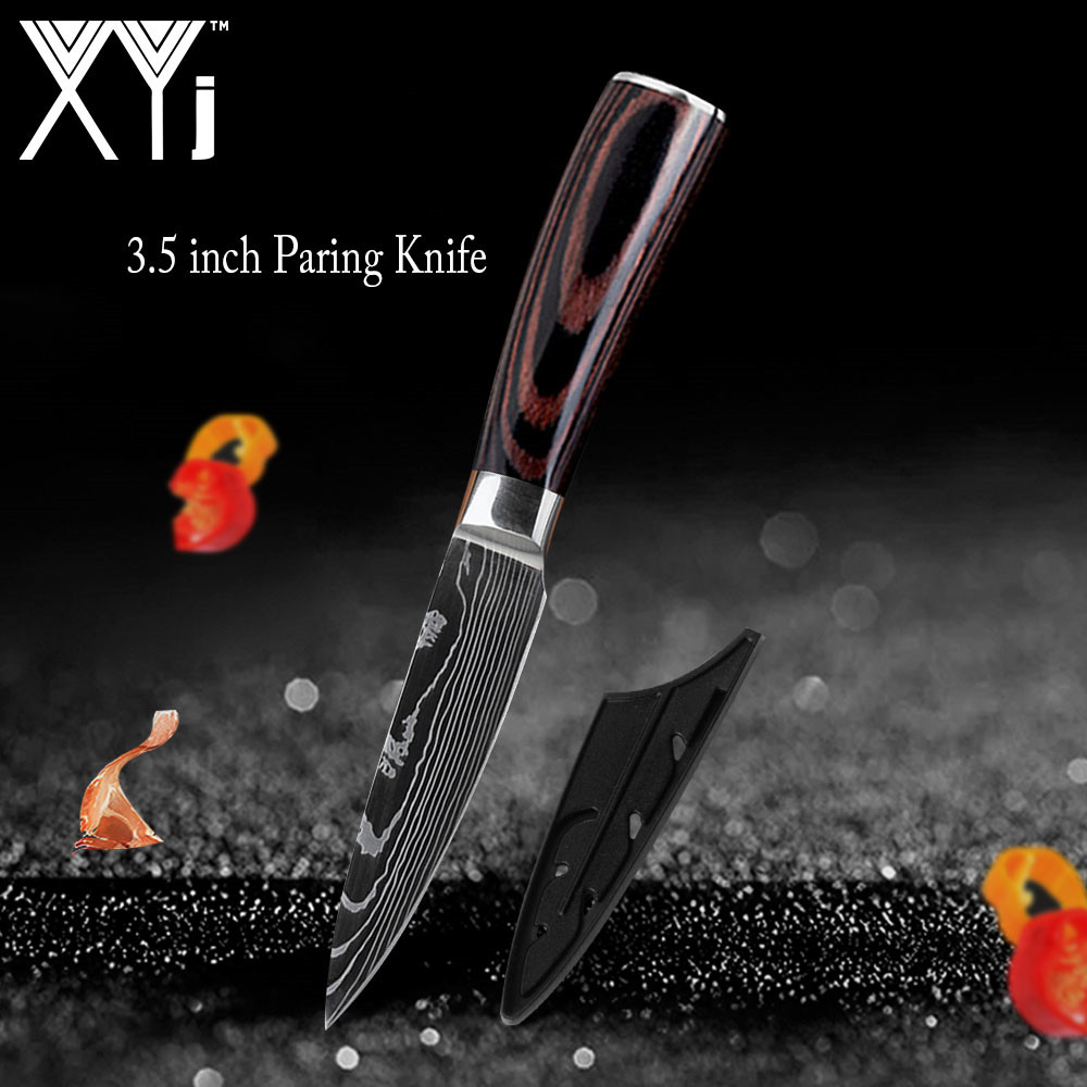 มีดครัว Kitchen Knife 3.5 Inch Japanese Chef Knives 7CR17 440C Stainless Steel Set Laser Damascus Drawing Slicer Meat Santoku Cleaver Tool มีดเชพ