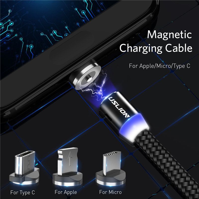 Uslion Led Magnetic Micro Usb Cable Fast Charging Type C Micro Cable Magnet Charger For Samsung