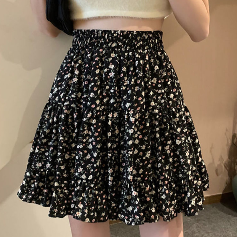 High waist ruffle floral skort
