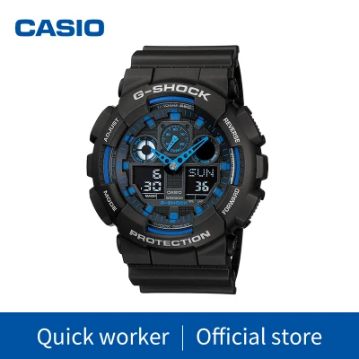 Casio G-Shock นาฬิกาข้อมือผู้ชาย สีดำ/สีทอง สายเรซิ่น รุ่น GA-100-1A2DR