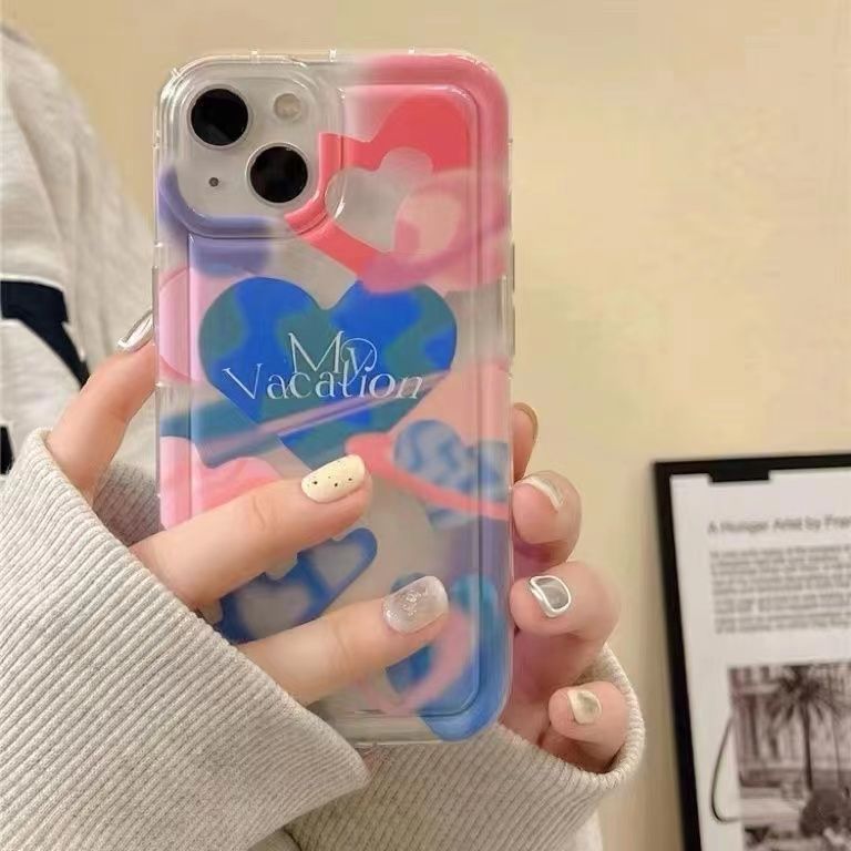 For IPhone 14 Pro Max IPhone Case Thickened TPU Soft Case Clear Case Shockproof Pink Pink and Blue Heart Compatible with For IPhone 13 Pro Max 12 11