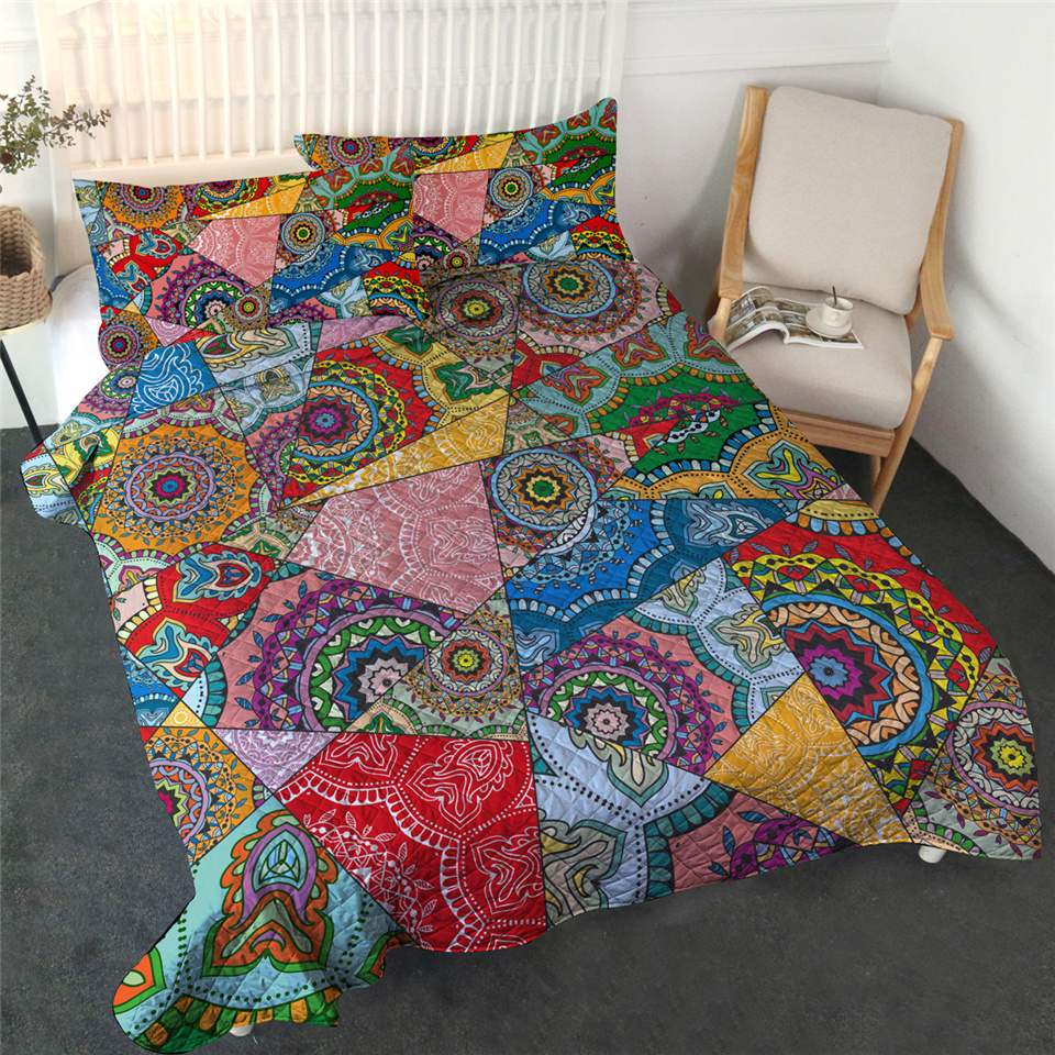 Blessliving mandala thin comforter set pink boho quilted bedding set