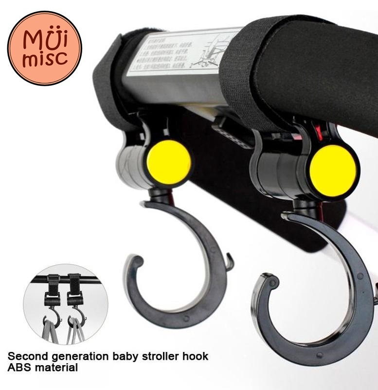 MUIMISC - 2 ชิ้น ตะขอแขวนสัมภาระติดรถเข็นเด็ก ที่แขวนของอเนกประสงค์สำหรับรถเข็นเด็ก Stroller Hook รถเข็นทารก ตะขอแขวนของแบบหมุนได้